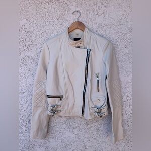 Koral Genuine White Leather Lambskin Jacket. Size S